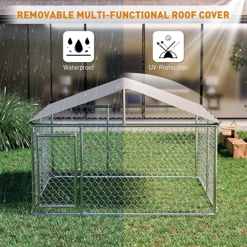 Vista 4 de OUYESSIR Perrera grande para perros de 10 x 10 x 6 pies, con protección UV, cubierta impermeable y techo, bolígrafos resistentes con bloqueo seguro