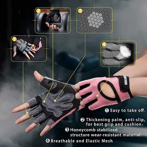 Vista 2 de LIFECT Guantes de entrenamiento transpirables esenciales, para levantamiento de pesas, guantes de ejercicio sin dedos con espalda abierta curvada