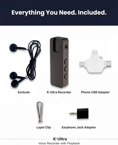 Vista 3 de K-Ultra - Grabadora activada por voz con clip pequeño con reproducción a bordo