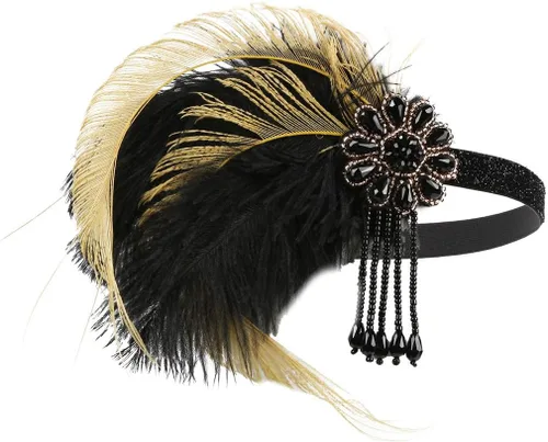 Vista 4 de Roaring 20s Great Gatsby - Diadema estilo flapper para mujer, estilo Art Deco de los años 20, con plumas A azul