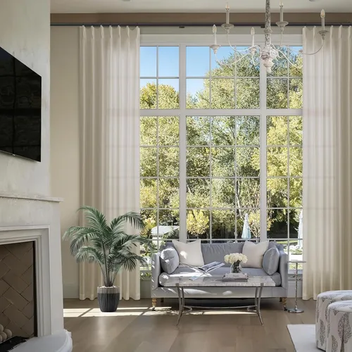 Cortinas extra largas con pliegues de lino taupe beige de 132 pulgadas de largo para sala de estar con techo alto, dormitorio, cortinas de ventana