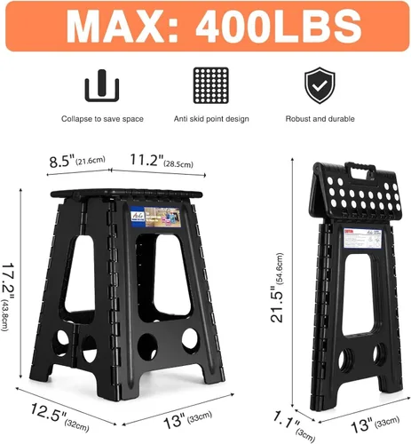 Vista 3 de ACKO Taburete plegable de 17.5 pulgadas, 400 libras, capacidad de peso, taburetes plegables de plástico para adultos y niños, taburete plegable