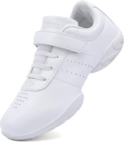 BAXINIER Zapatos de baile de porristas blancas para niñas, tenis de entrenamiento atlético, transpirables, para jóvenes, competición, zapatillas de