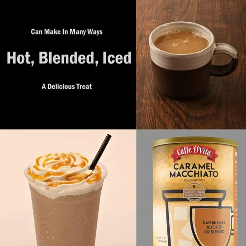 Vista 3 de Caffe D'Vita Caramel Macchiato Coffee - Café instantáneo de caramelo, mezcla de latte, sin gluten, sin colesterol, sin aceites hidrogenados, lácteos