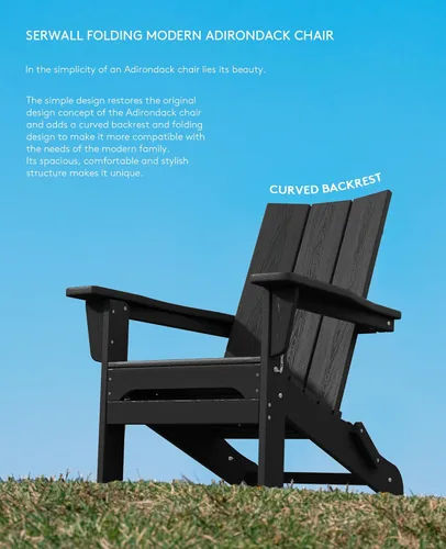 Vista 7 de SERWALL Juego de 2 sillas Adirondack plegables modernas, sillas Adirondack plegables de gran tamaño con respaldo curvo, silla Adirondack