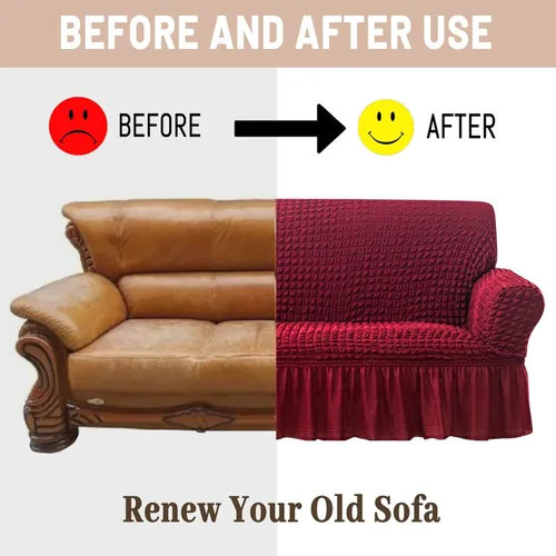 Vista 4 de Jeloris Funda elástica para sofá biplaza fácil de ajustar con falda, duradera, lavable, universal, protector de muebles de alta elasticidad