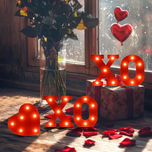 Vista 6 de EDYCON Letrero con luces para el día de San Valentín, decoración de mesa, letras con luz LED, funciona con pilas, para decoración del hogar, fiesta
