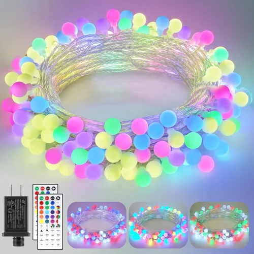 Vista 10 de OMIKA Guirnalda de luces de 20 pies, 40 LED de 24 colores cambiantes, funciona con pilas, luces de Navidad alimentadas por USB, cadena de luces