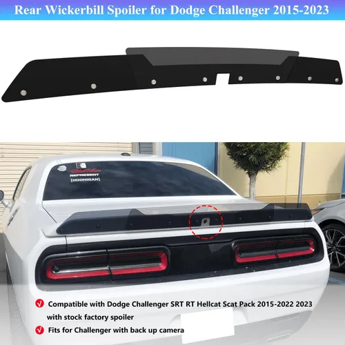 Vista 2 de Bonbo Alerón trasero WickerBill para Dodge Challenger 2015-2022 2023 SRT RT Hellcat Scat Pack con cámara de respaldo, 2 piezas de alerón trasero