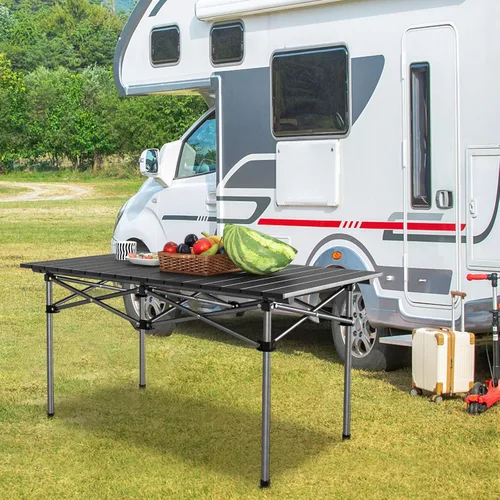 Vista 2 de Tangkula Mesa de campamento plegable de aluminio, mesa de campamento ligera enrollable para 4-6 personas con mesa grande y bolsa de transporte, mesa