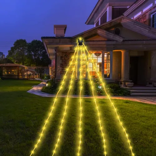 Vista 6 de ZNYCYE Luces solares para paraguas, luces solares para sombrilla de patio al aire libre con clip de panel solar de 5 V, 112 luces LED impermeables