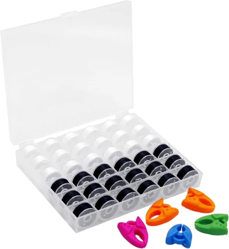 YEQIN 36 piezas (18 blanco + 18 negro) preenrolladas para hilo de bobina y abrazaderas de bobina, tamaño A clase 15 SA156 compatible con Babylock,