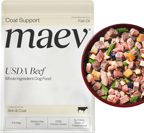 Maev Alimento para perros de carne de res de grado humano, fórmula para piel y pelaje, ingrediente entero, sin gluten, alto en proteínas, alimento