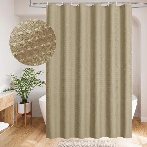 Vista 35 de MitoVilla - Cortina de ducha de tela de nido de abeja burdeos, cortinas de ducha con textura de nido de abeja modernas para decoración de lujo