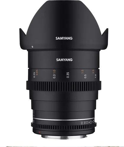 Samyang Lente Cine T1.5 VDSLR MK2 de 0.945 in para Canon RF, marco completo, gran angular, enfoque manual, apertura desclic, sellado contra la
