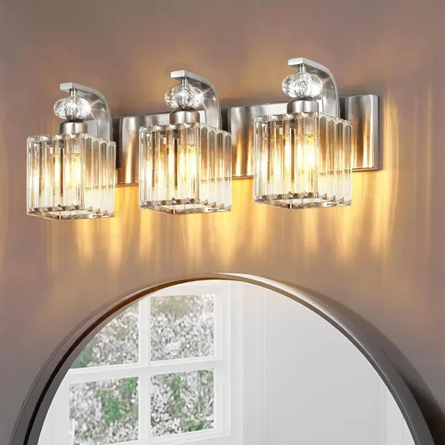 Vista 18 de Lámpara Moderna de Tocador de Baño, Luminarias de Baño de 2 Luces Negro Dorado Sobre Espejo, Aplique de Pared de Cristal de 12.6