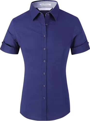 Vista 8 de Alex Vando Camisas de vestir para mujer, sin arrugas, ajuste regular, manga larga, elástica, camisa de trabajo