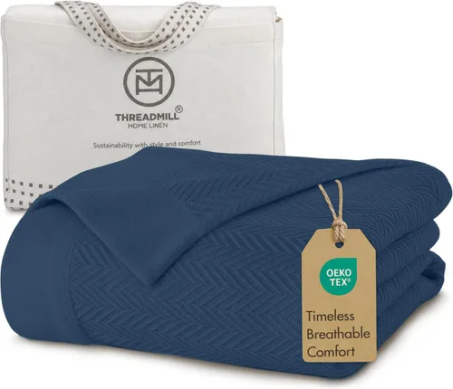 Vista 26 de Threadmill - Mantas de algodón de lujo para cama tamaño individual Manta 100% algodón para todas las estaciones para cama individual Manta