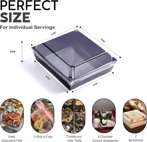 Vista 2 de Leafiew Paquete de 50 Cajas Pequeñas de Charcutería con Tapas Transparentes - Caja Mini de Charcutería de Papel Para Llevar, Envases Desechables