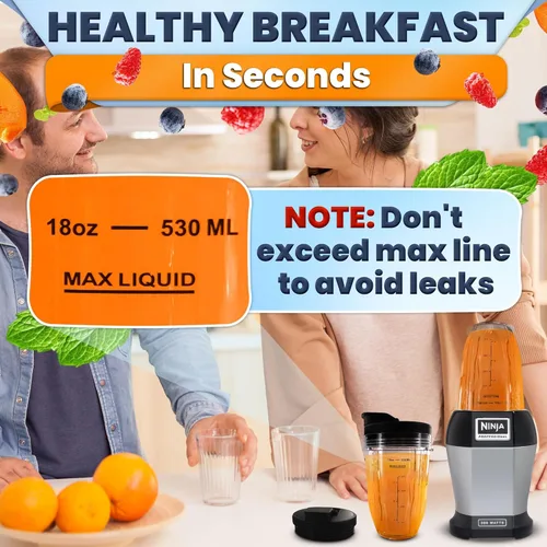 Vista 7 de 2 vasos Ninja para licuadora – 18 onzas Ninja Blender Cup reemplazo con tapas de sorbo y sello – Compatible con BL480/BL450/480D, BN800/751/801/401