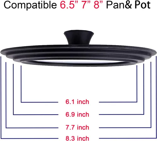 Vista 3 de Tapa universal para ollas, sartenes y sartenes, vidrio templado con borde de silicona resistente al calor y mango resistente al calor