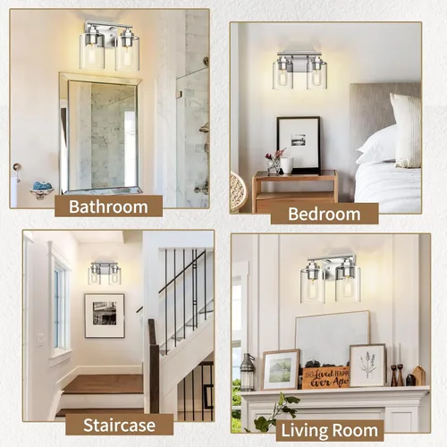 Vista 3 de SKEJAO Lámpara de tocador de baño sobre espejo, luz de tocador para baño, lámpara de pared para dormitorio, sala de estar (níquel, 2 luces)