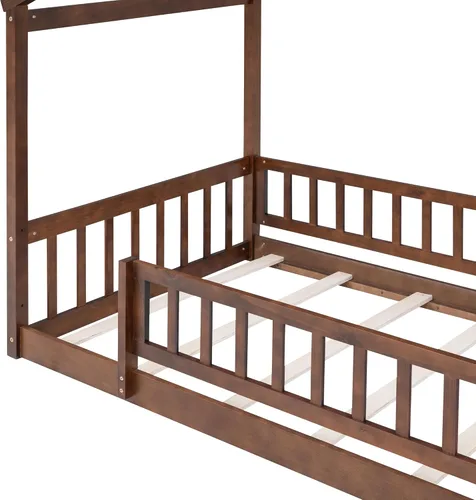Vista 40 de Harper & Bright Designs Cama Montessori de tamaño matrimonial, cama de piso para niños con barandilla de valla, marcos de cama matrimonial de madera