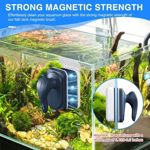 Vista 2 de fishkeeper Cepillo limpiador de vidrio magnético fuerte para acuario, herramienta de limpieza de imán de algas para pecera con 2 raspadores