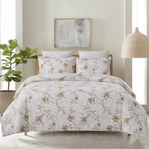 Vista 20 de Vaulia Funda de edredón floral de microfibra suave, tamaño Queen, estampado botánico de hojas azules, diseño reversible ligero y transpirable, juego