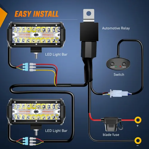 Vista 6 de Nilight 2 barras de luz LED de 6.5 pulgadas de 120 W, color blanco ámbar, 6 modos, función de memoria, camión, todoterreno, SUV, cabina, barco