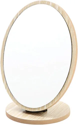 Vista 7 de Aestivate Espejo de mesa compacto redondo - Marco de madera de pie, rotación de 90 grados para maquillaje y cosmética