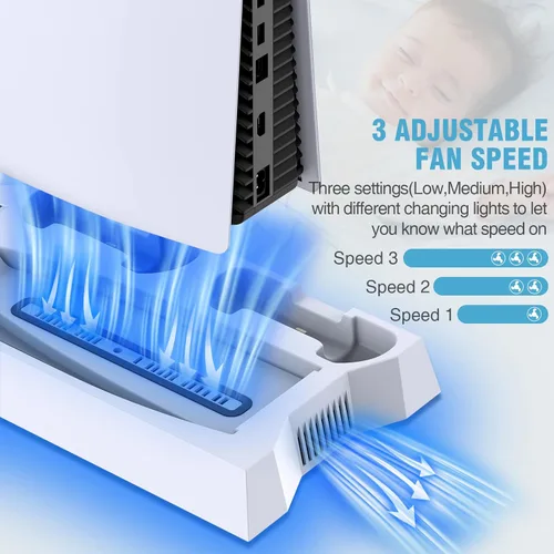 Vista 3 de PS5 PS5 Slim Stand and Cooling Station with Dual Controller Charging Station for PlayStation 5 Console, PS5 Accessories Incl. Controller Charger