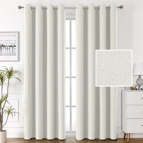 Vista 14 de H.VERSAILTEX Cortinas de lino 100% opacas, cortinas térmicas para sala de estar y dormitorio, cortinas de arpillera texturizada con lino de doble