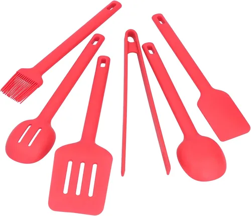 Vista 8 de Silicone Cooking Utensils 6PCS Set, Food Grade Kitchen Tools, Heat Insulation Anti Scalding Spoon Spatula Brush Shovel Tong, Ergonomic Handle for
