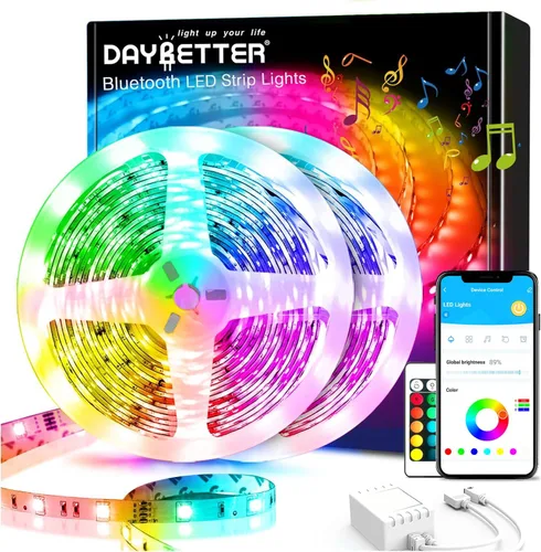 Vista 10 de DAYBETTER - Tira de luces LED inteligentes de 32.8 pies, kits de tira de luces LED RGB 2835 con control remoto de 24 teclas, tira de luces LED