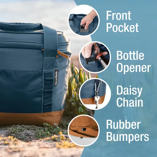 Vista 3 de CleverMade Collapsible Insulated Cooler Bag – Leakproof Soft Cooler for Beach, Travel, Car – Bottle Opener