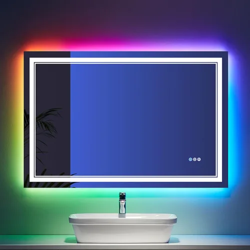 Vista 80 de Espejo de baño LED de 48 x 40 pulgadas con luces, retroiluminado y frontal iluminado para pared, espejo de tocador LED inastillable con memoria