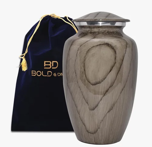 Vista 14 de BOLD & DIVINE Urna de recuerdo con temática texturizada de madera, urna conmemorativa de cenizas humanas, entierro, urnas de cremación fúnebre