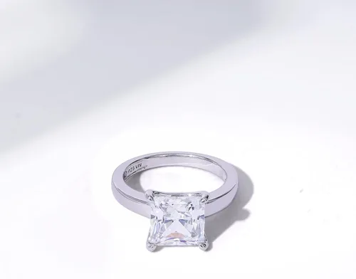 Vista 4 de Platinum or Gold plated Sterling Silver Princess-Cut Solitaire Ring made with Infinite Elements Cubic Zirconia