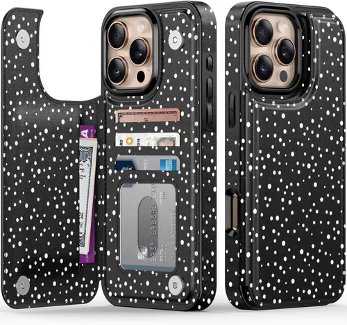 Vista 417 de LETO para iPhone 15 Pro Funda tipo cartera - Tapa tipo folio con patada - Diseños de moda - Tarjetero - Funda protectora para mujeres y niñas - 6.1