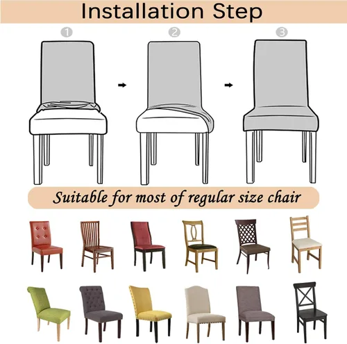 Vista 6 de Paquete de 2 fundas elásticas de licra para sillas de comedor, extraíbles y lavables, fundas protectoras para sillas de comedor, cocina, hotel