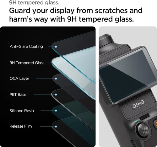 Vista 5 de Spigen Protector de pantalla de vidrio templado [GlasTR Slim] diseñado para DJI Osmo Pocket 3 [2 unidades] – Protector de pantalla táctil trasera