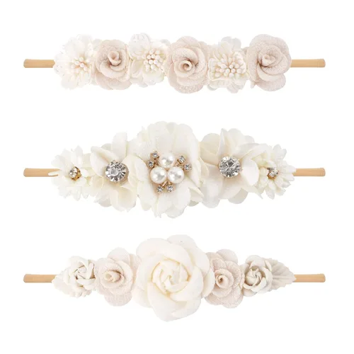 Vista 14 de Diadema floral de nailon para bebé, corona de flores, banda elástica para el cabello, 3 piezas, accesorios para el cabello, regalo para niñas, 2#