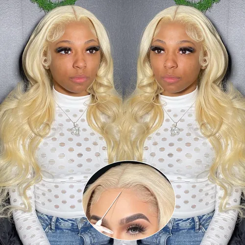 Vista 10 de Alipeacock Peluca de Encaje Frontal 613 13x6 de Cabello Humano Densidad 200% Ondas Corporales Rubias Pelucas de Encaje Frontal de Cabello Humano Pre