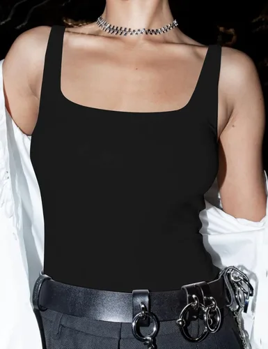 Vista 2 de Chunpin Body sin mangas con cuello cuadrado para mujer, con doble forro, tanga