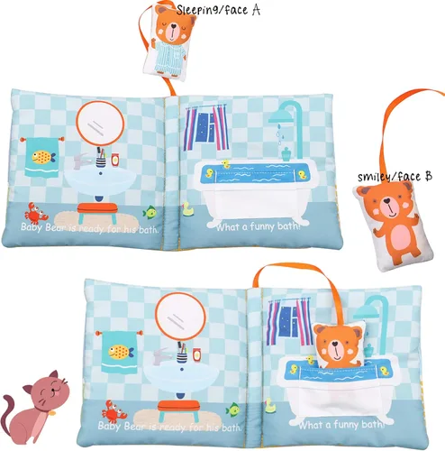 Vista 3 de bebe mondo Oso de peluche para bebé, libro de actividades silenciosas, libros suaves, juguetes de desarrollo, libros interactivos para bebés