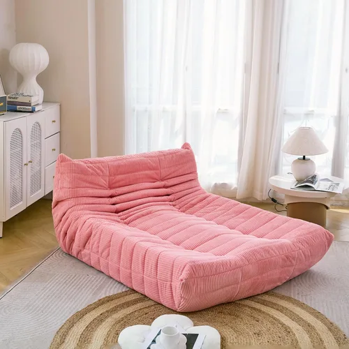 Vista 7 de N&V Fireside - Tumbona de piso sin brazos de mediados de siglo, sofá de pana suave de alta calidad, sofá de espuma para sala de estar, dormitorio