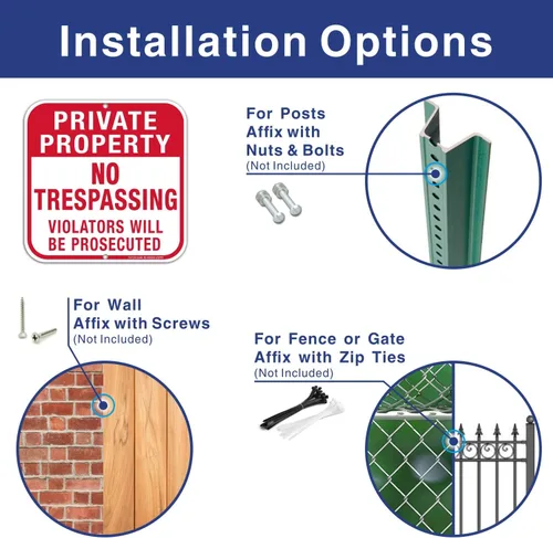 Vista 3 de Señal de propiedad privada No Trespassing ("Violators Will Be Prosecuted"), cuadrado de 12 x 12 pulgadas, aluminio libre de óxido .040, protección