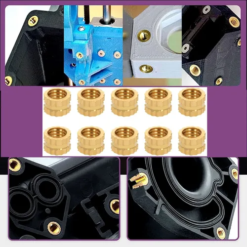Vista 7 de MroMax Tuercas de inserción moleteadas M2, latón métrico M2x3x3.0.079 in Tuercas de inserción roscadas a través de roscas encajadas en agujeros