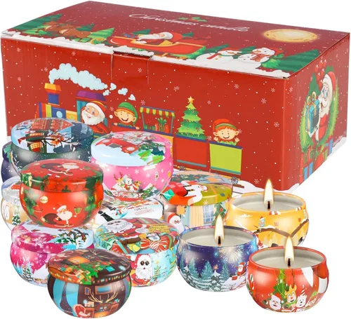 Vista 4 de Juego de 16 velas perfumadas de Navidad, velas de aromaterapia de 2.5 onzas, regalo para mujeres, 16 fragancias, velas de cera de soja para Navidad